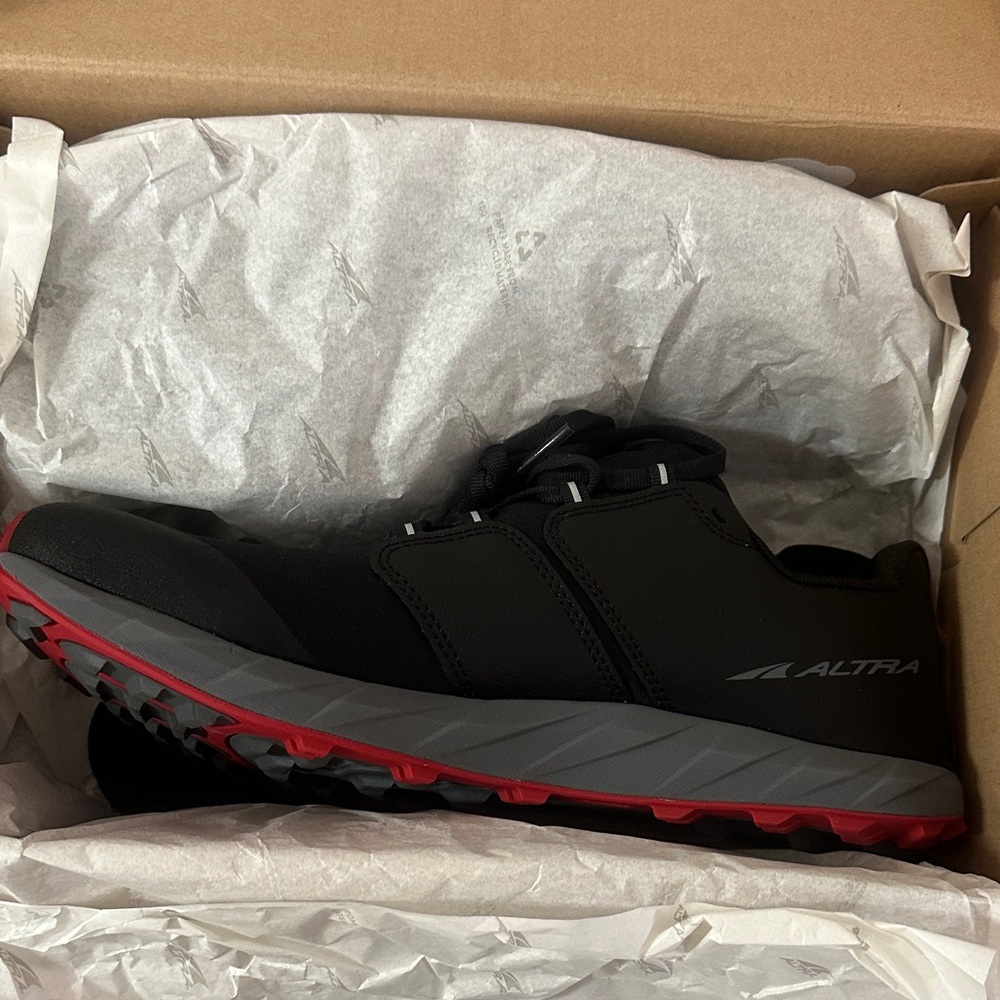 Altra Men's Black and Gray Athletic Shoes with Red Sole
